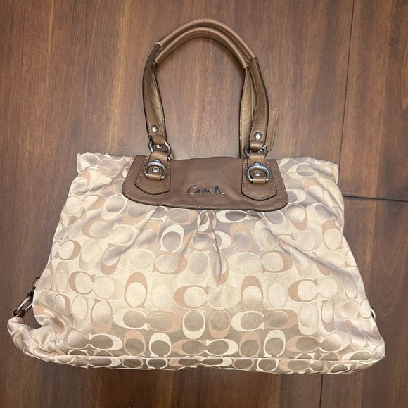 Coach F18450 Ashley Signature Sateen Satchel Bag Brown Khaki - Picture 3 of 16